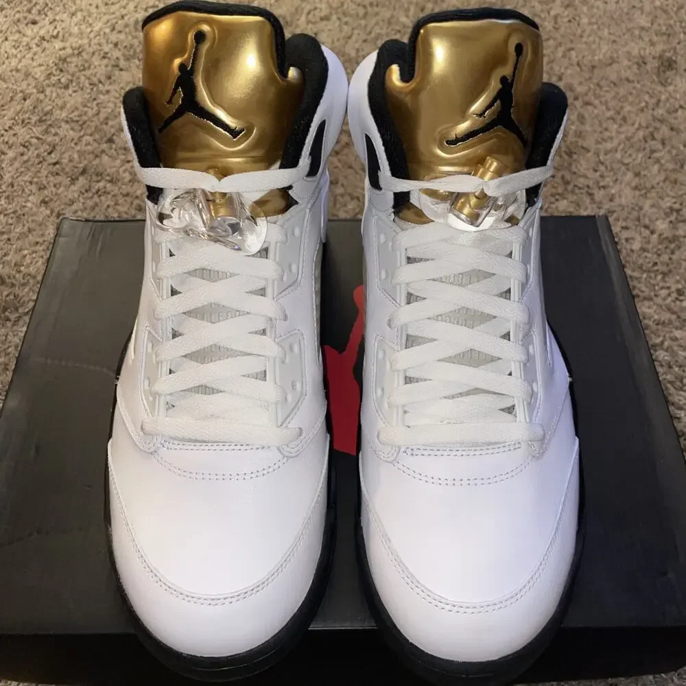 Size 10 - Air Jordan 5 Retro Olympic New In Box White Black Gold